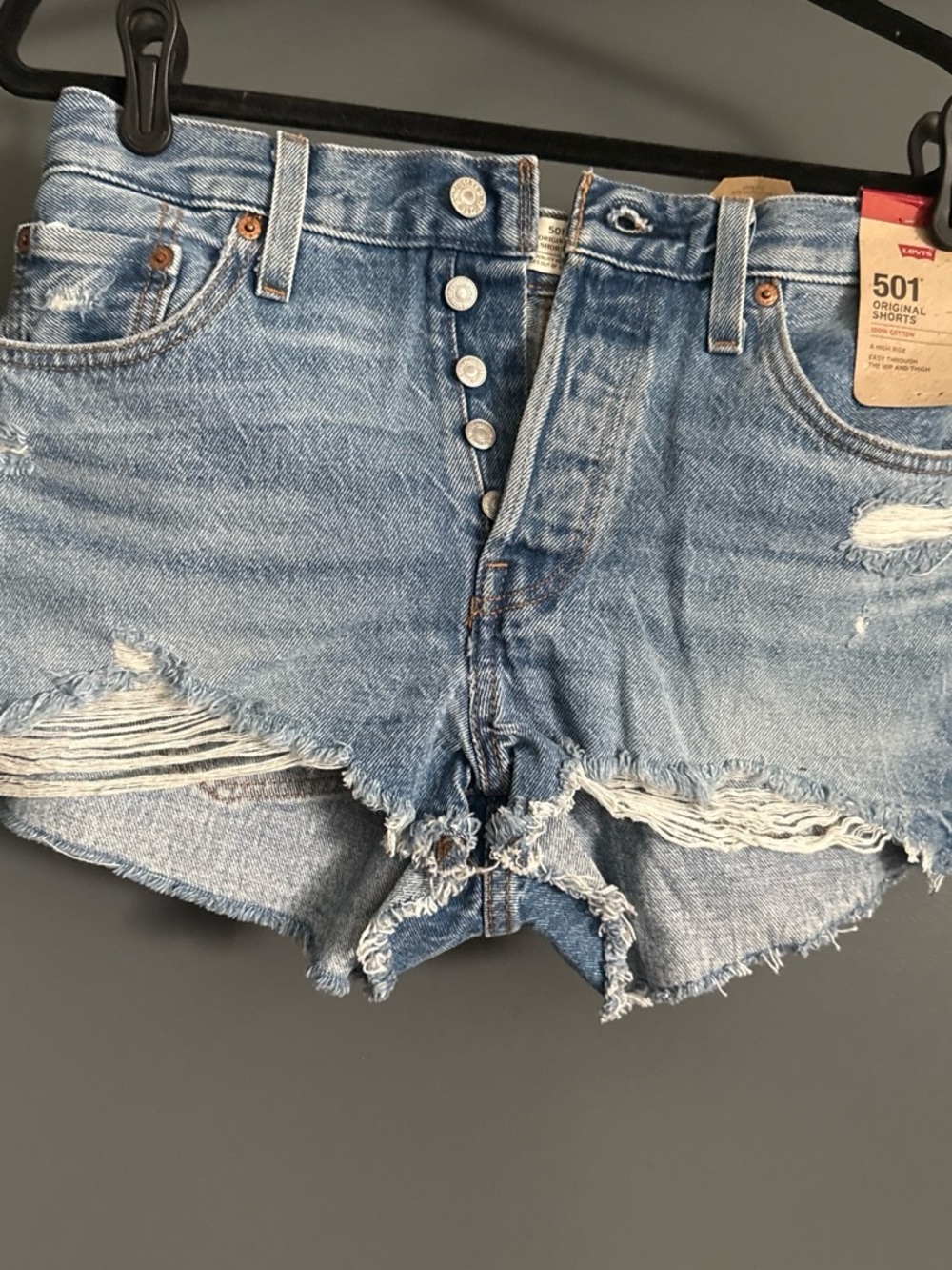 Levi's Distressed Light Blue 501 Button-Fly Jean Shorts